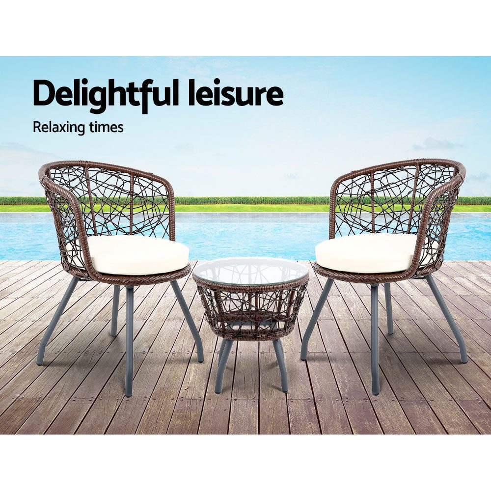 Patio Set 3PC Outdoor Furniture Chairs and Table Garden Chat Set Brown
