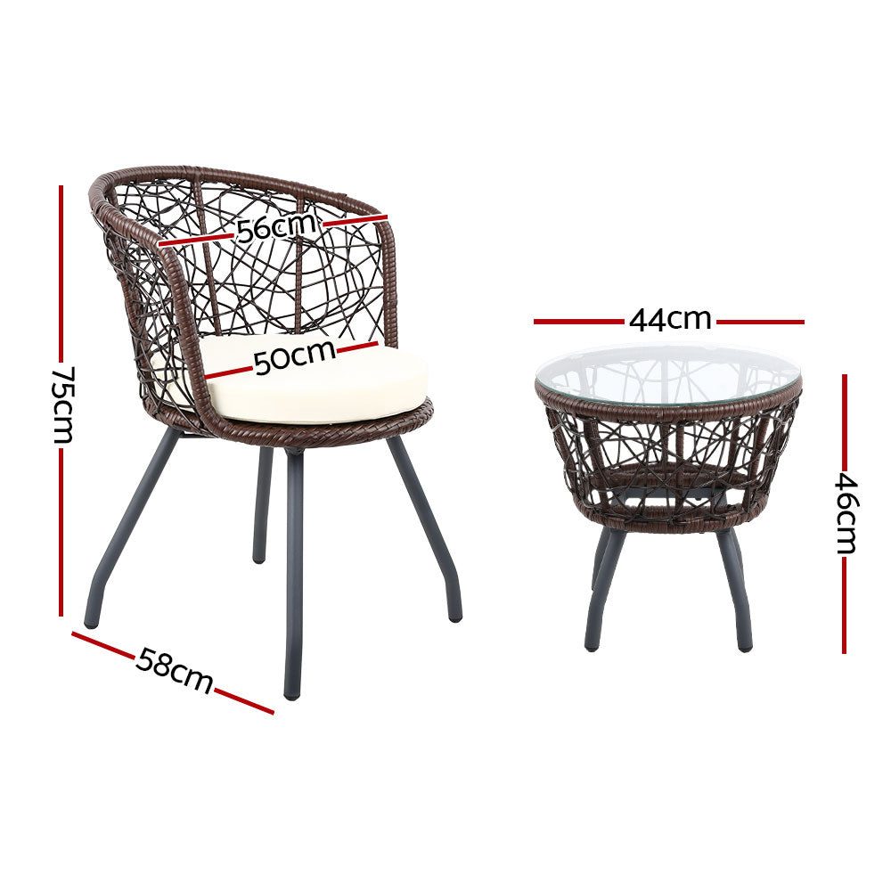 Patio Set 3PC Outdoor Furniture Chairs and Table Garden Chat Set Brown