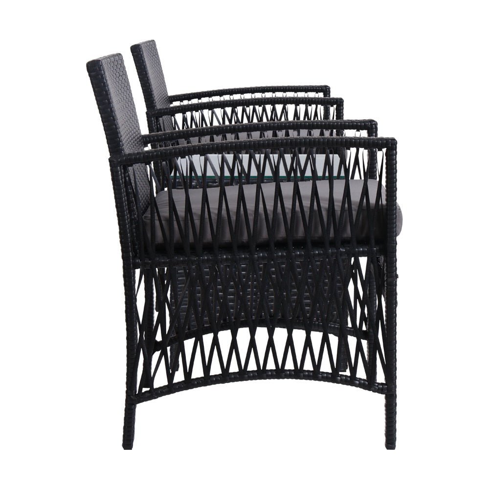 Patio Set Chat Set 2 Seat Table Set Outdoor Furniture Harp Black
