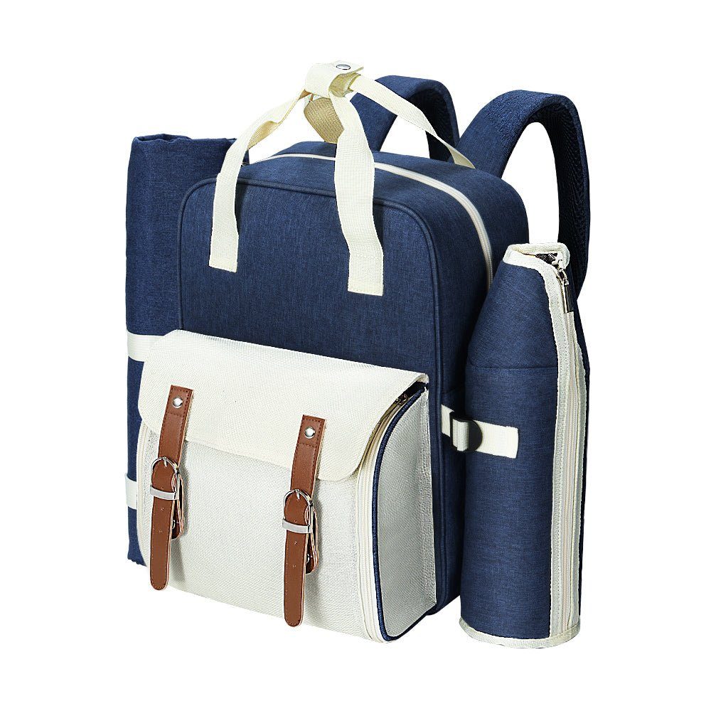 Picnic Basket Backpack Set Cooler Bag 4 Person Blue