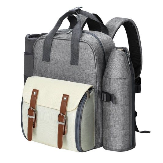 Picnic Basket Backpack Set Cooler Bag 4 Person Grey