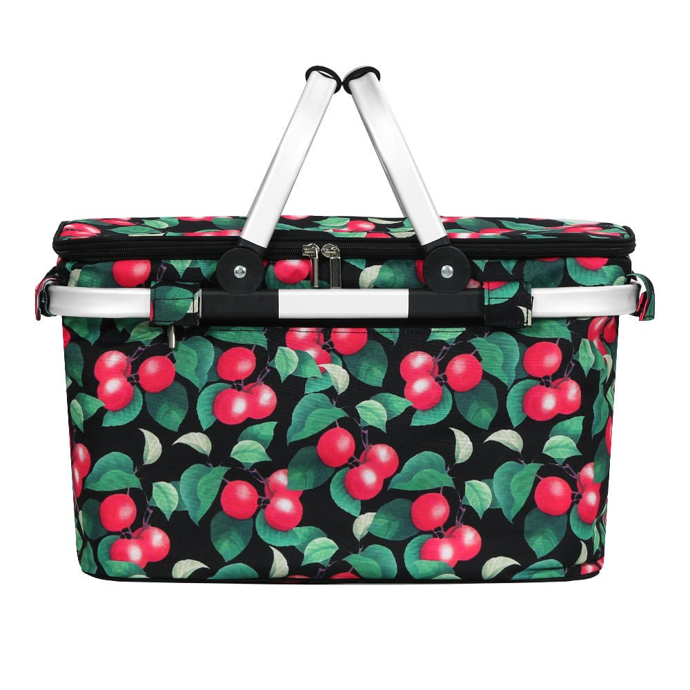 Picnic Basket Insulated Folding Bag Hamper Food - Berry Black