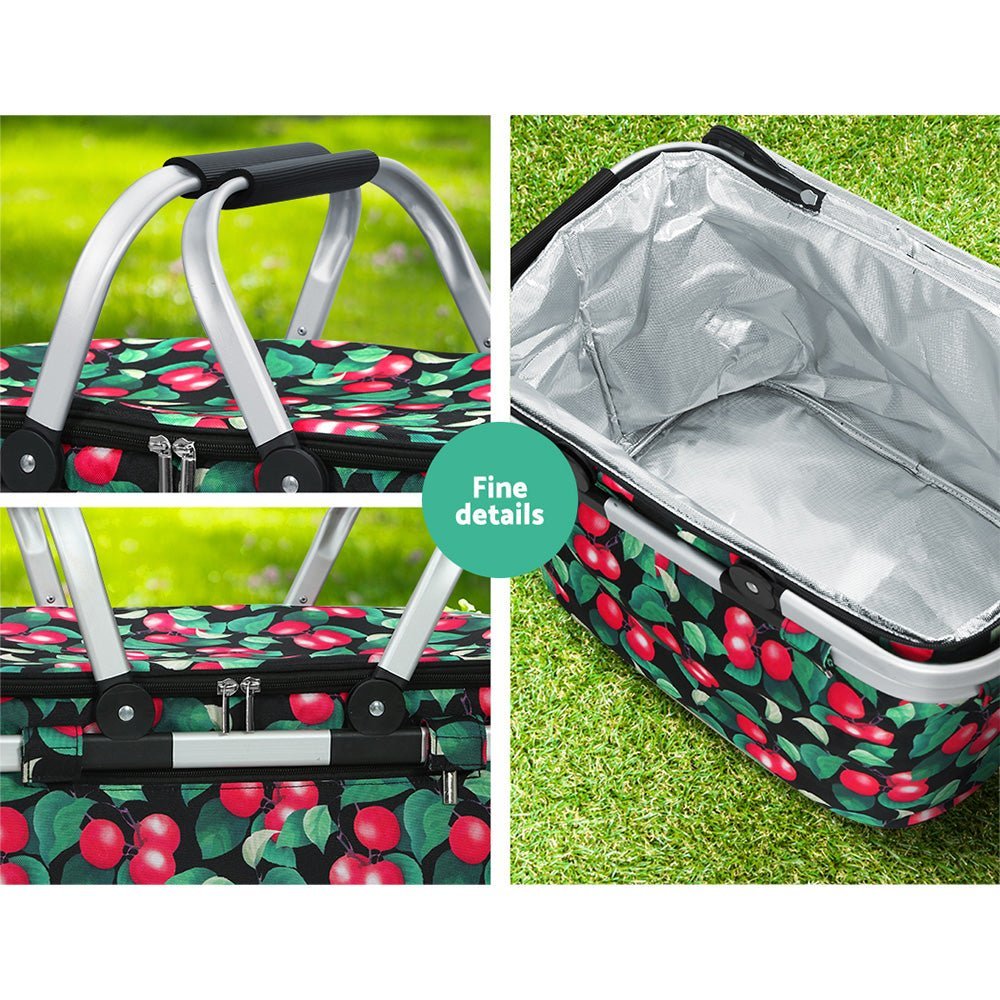 Picnic Basket Insulated Folding Bag Hamper Food - Berry Black