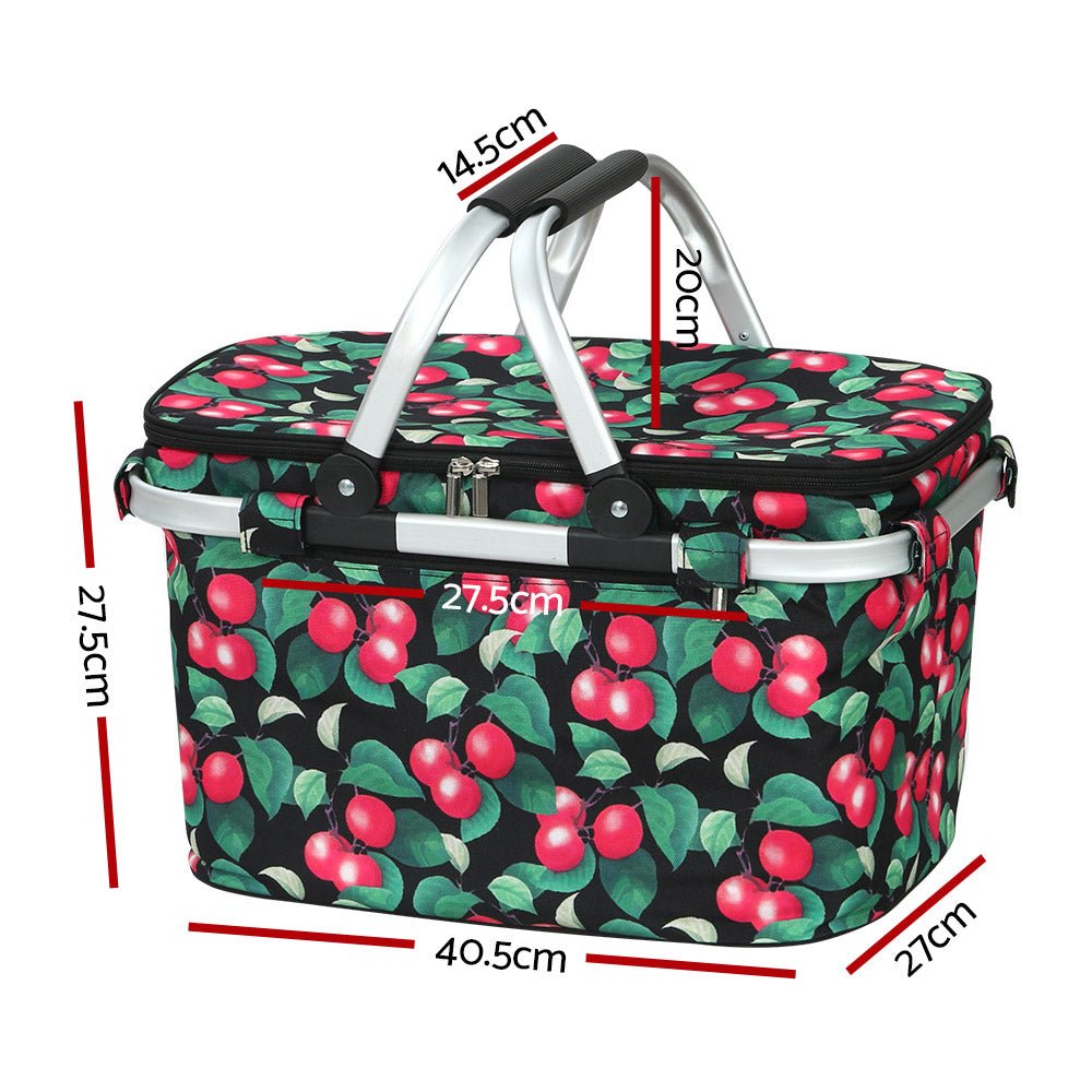 Picnic Basket Insulated Folding Bag Hamper Food - Berry Black