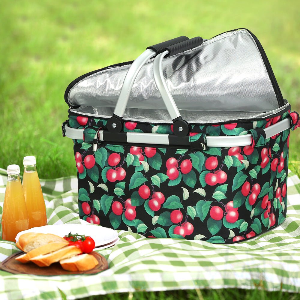 Picnic Basket Insulated Folding Bag Hamper Food - Berry Black