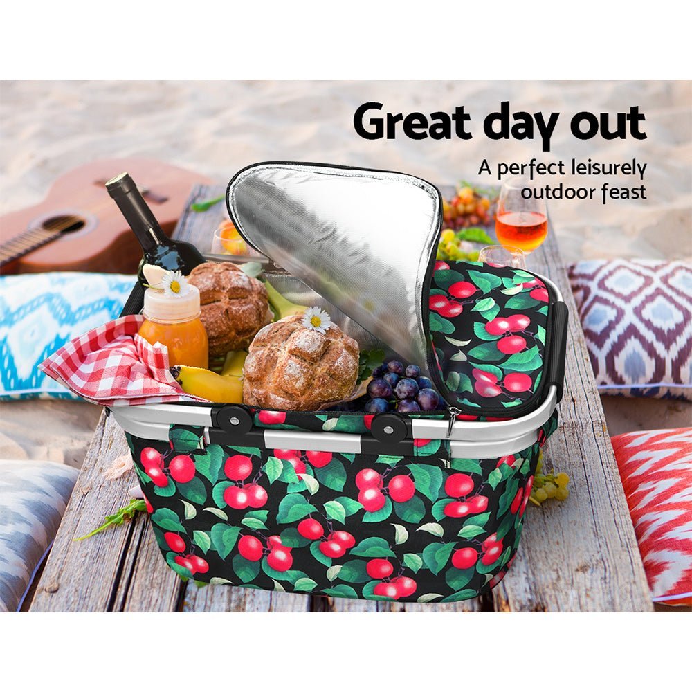 Picnic Basket Insulated Folding Bag Hamper Food - Berry Black