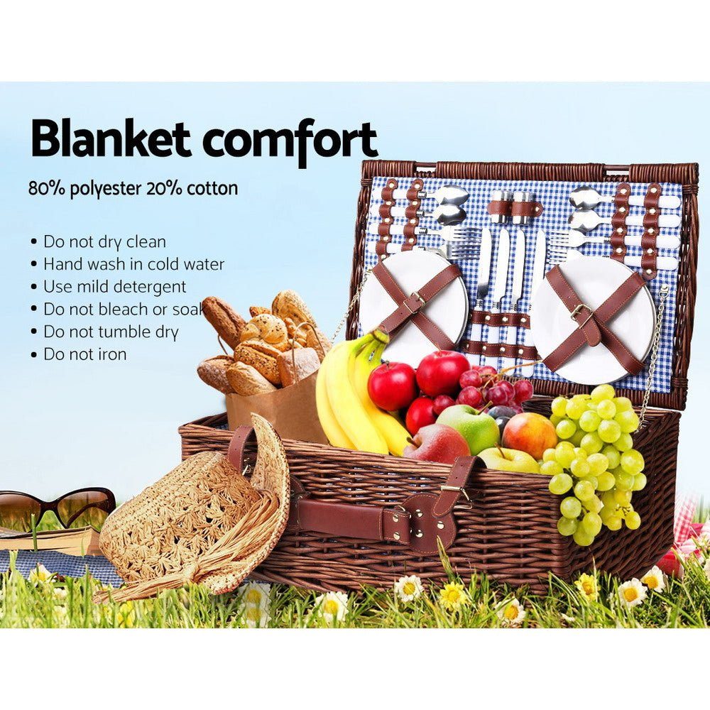 Picnic Basket Set with Cooler Bag Alfresco 4 Person Wicker - Sky Blue