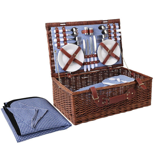 Picnic Basket Set with Cooler Bag Alfresco 4 Person Wicker - Sky Blue