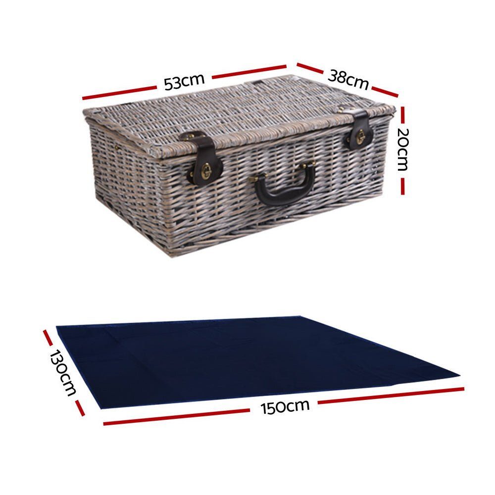 Picnic Basket Set with Cooler Bag Alfresco 6 Person Wicker - Navy Blue