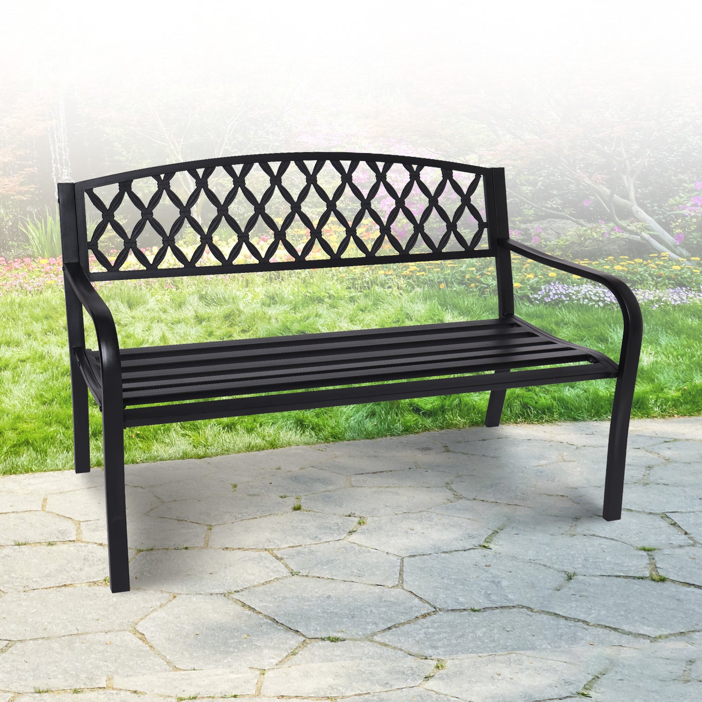 Outdoor Bench Seat Wallaroo Steel Metal Garden Black - Diamond