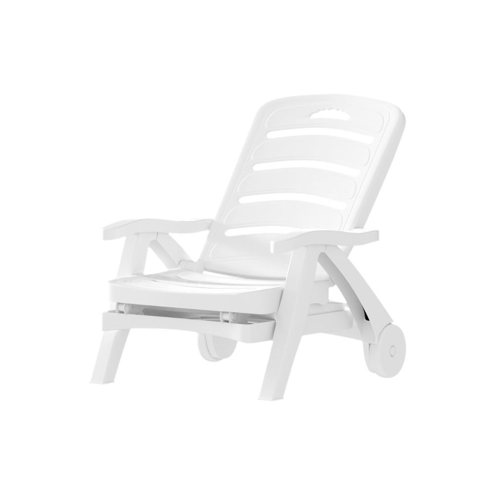 Sun Lounger Chair Folding Chaise Lounge Wheels Outdoor White