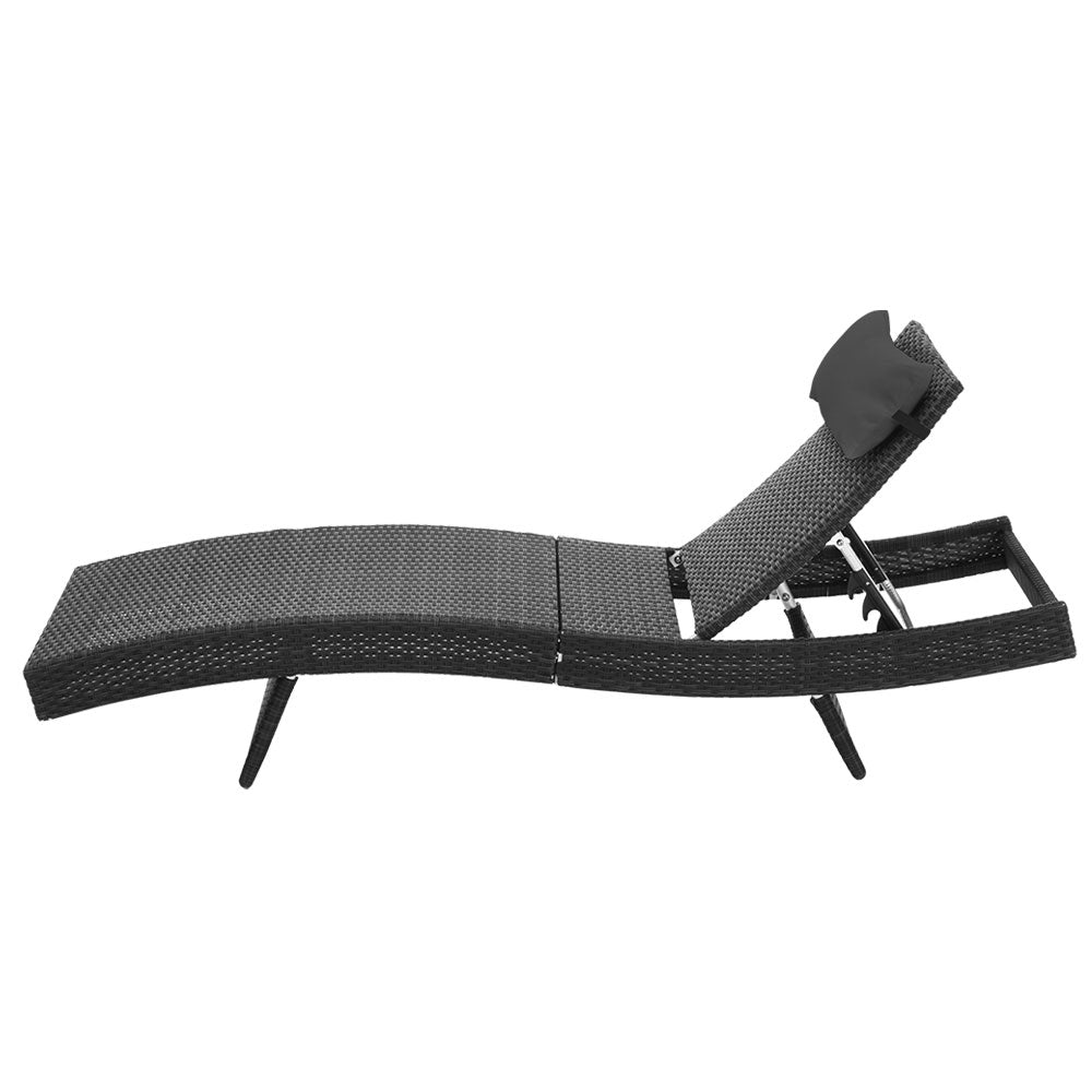 Sun Lounge Outdoor Furniture Lounger Beach with Pillow Black