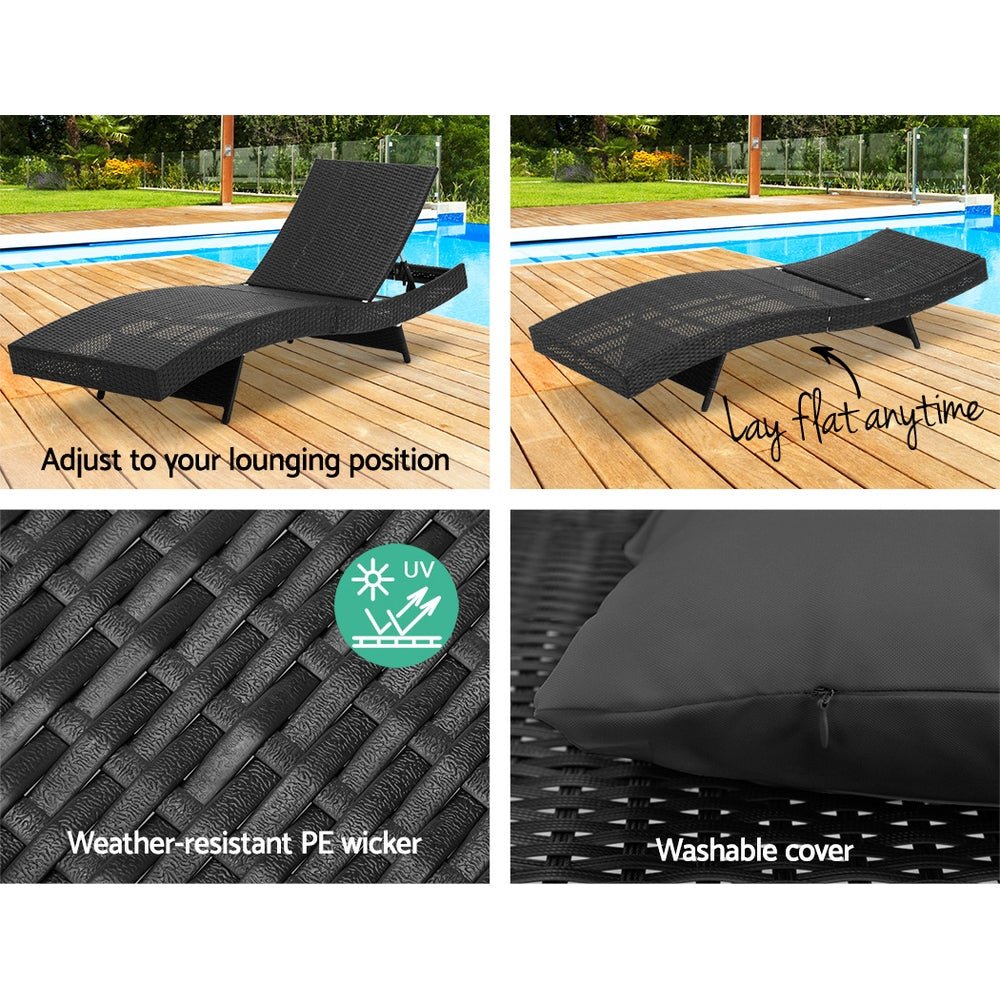 Sun Lounge Outdoor Furniture Lounger Beach with Pillow Black