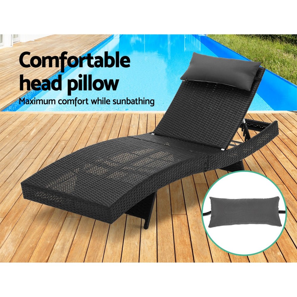 Sun Lounge Outdoor Furniture Lounger Beach with Pillow Black