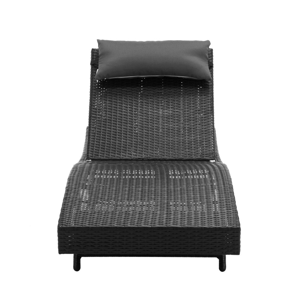 Sun Lounge Outdoor Furniture Lounger Beach with Pillow Black