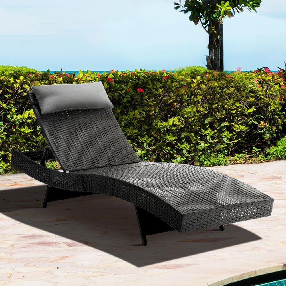 Sun Lounge Outdoor Furniture Lounger Beach with Pillow Black