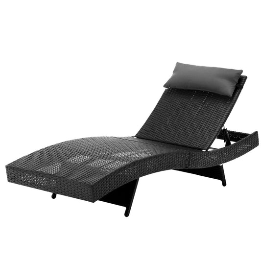Sun Lounge Outdoor Furniture Lounger Beach with Pillow Black