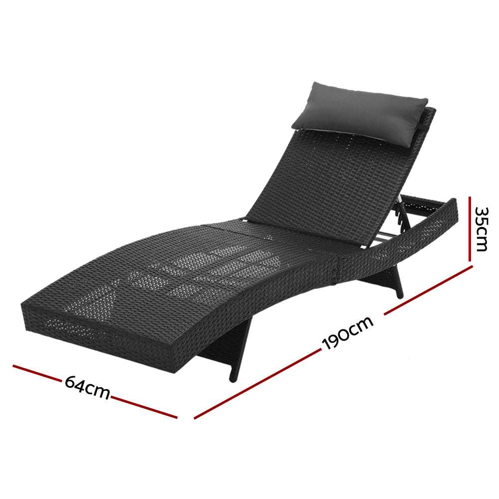 Sun Lounge Outdoor Furniture Lounger Beach with Pillow Black