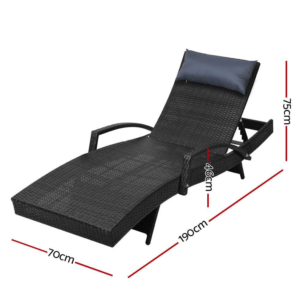 Sun Lounge Outdoor Furniture Lounger Beach with Armrest Black