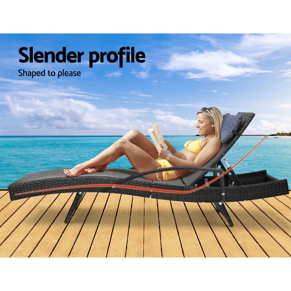 Sun Lounge Outdoor Furniture Lounger Beach with Armrest Black