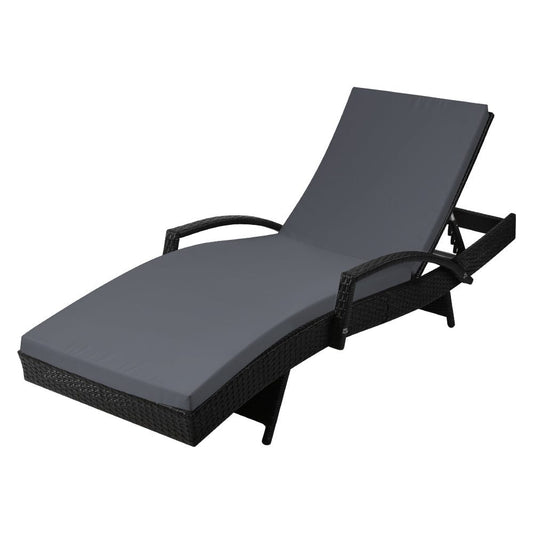Sun Lounge Outdoor Wicker Lounger - Black & Grey