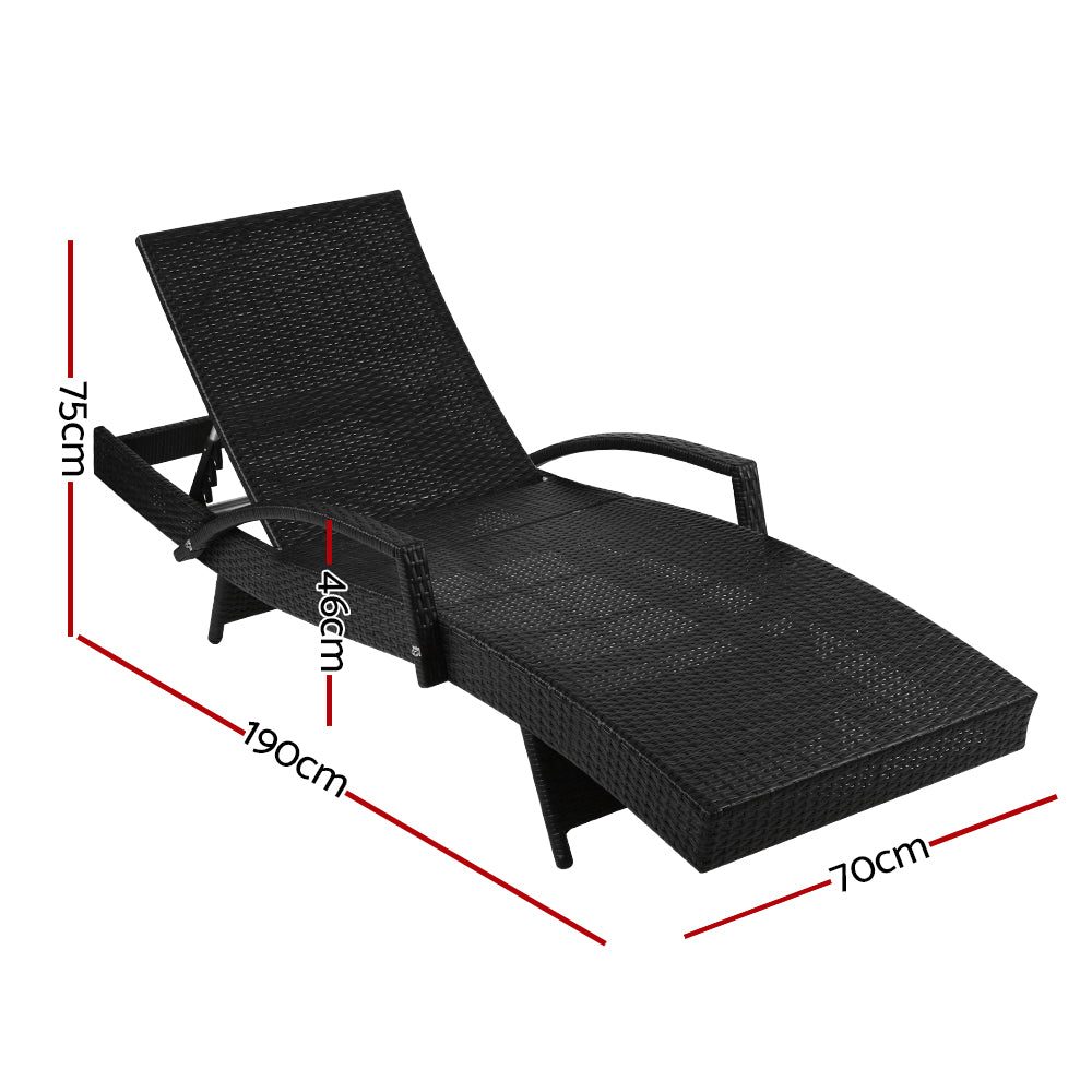Sun Lounge Outdoor Wicker Lounger - Black & Grey