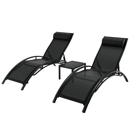 Sun Lounge Set Chaise Lounger 2 Chairs with Matching Table