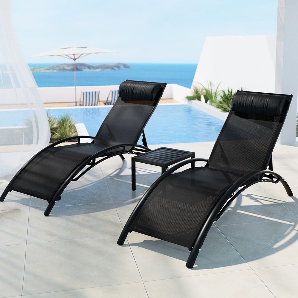 Sun Lounge Set Chaise Lounger 2 Chairs with Matching Table