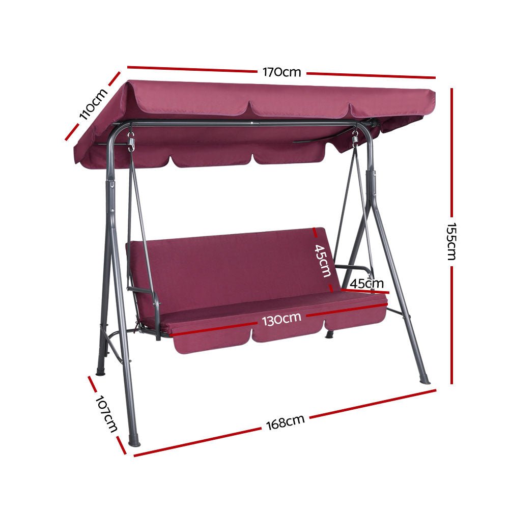Swing Seat Gardeon Outdoor Swing Chair Canopy 3 Seat Beige Red
