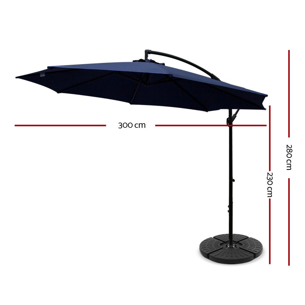 Cantilever Umbrella | Round Base Included | Outdoor Patio | Instahut | 3m | Navy